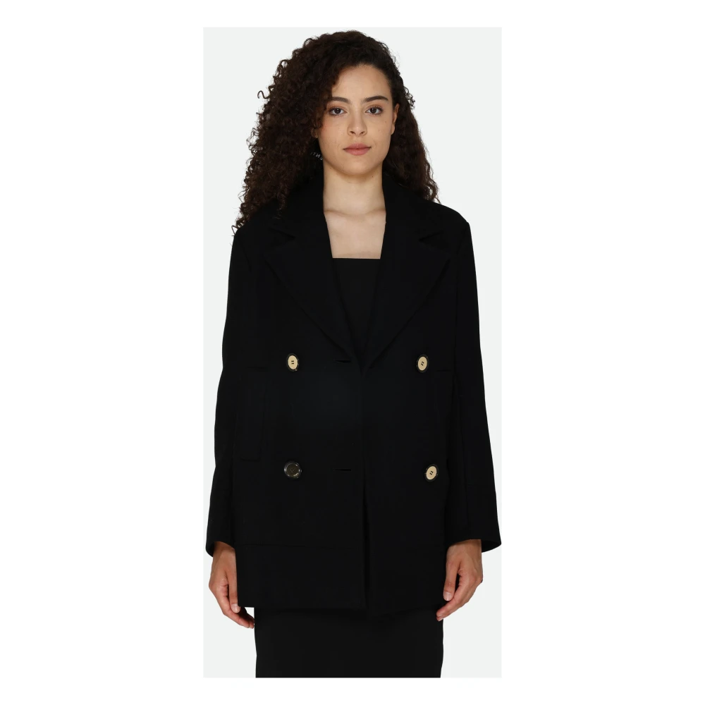pinko Dubbelbreasted Zwarte Jas Black Dames
