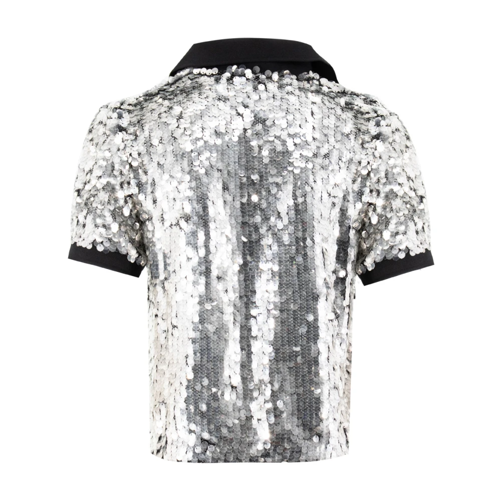 pinko Geborduurde Paillet Polo Shirt Gray Dames