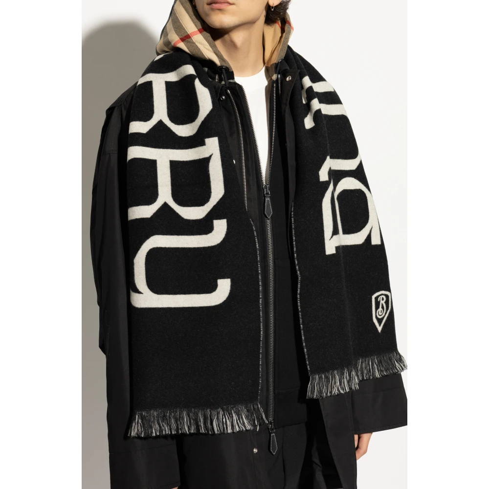 Burberry Wollen sjaal met logo Black Unisex