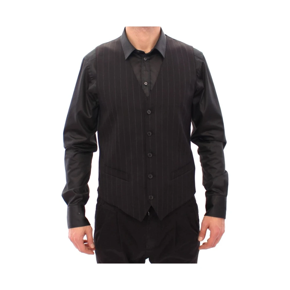 Dolce & Gabbana Men's Black Pinstripe Wool Vest - Waistcoats - M - Suits