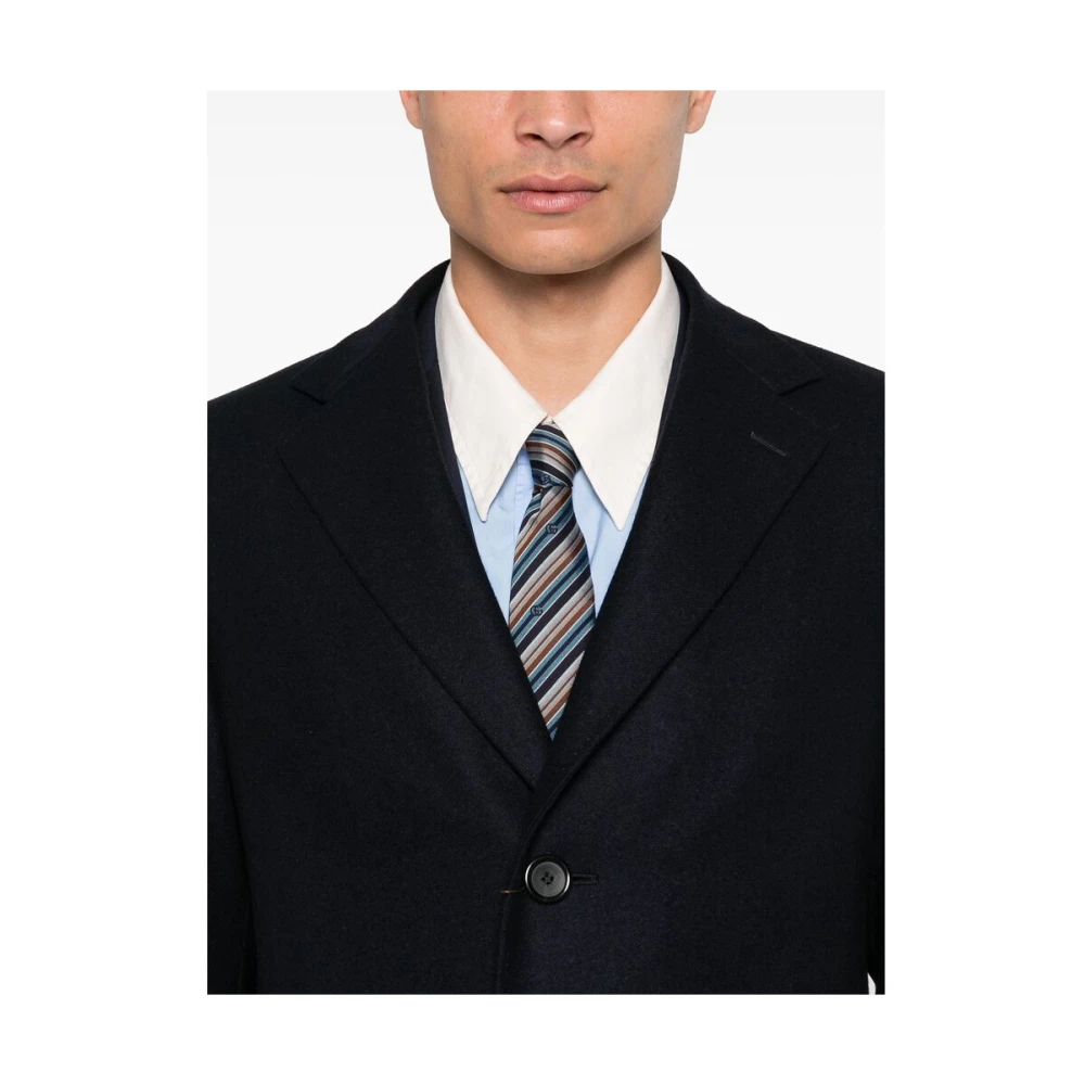 Canali Navy Blauwe Wollen Jas Blue Heren