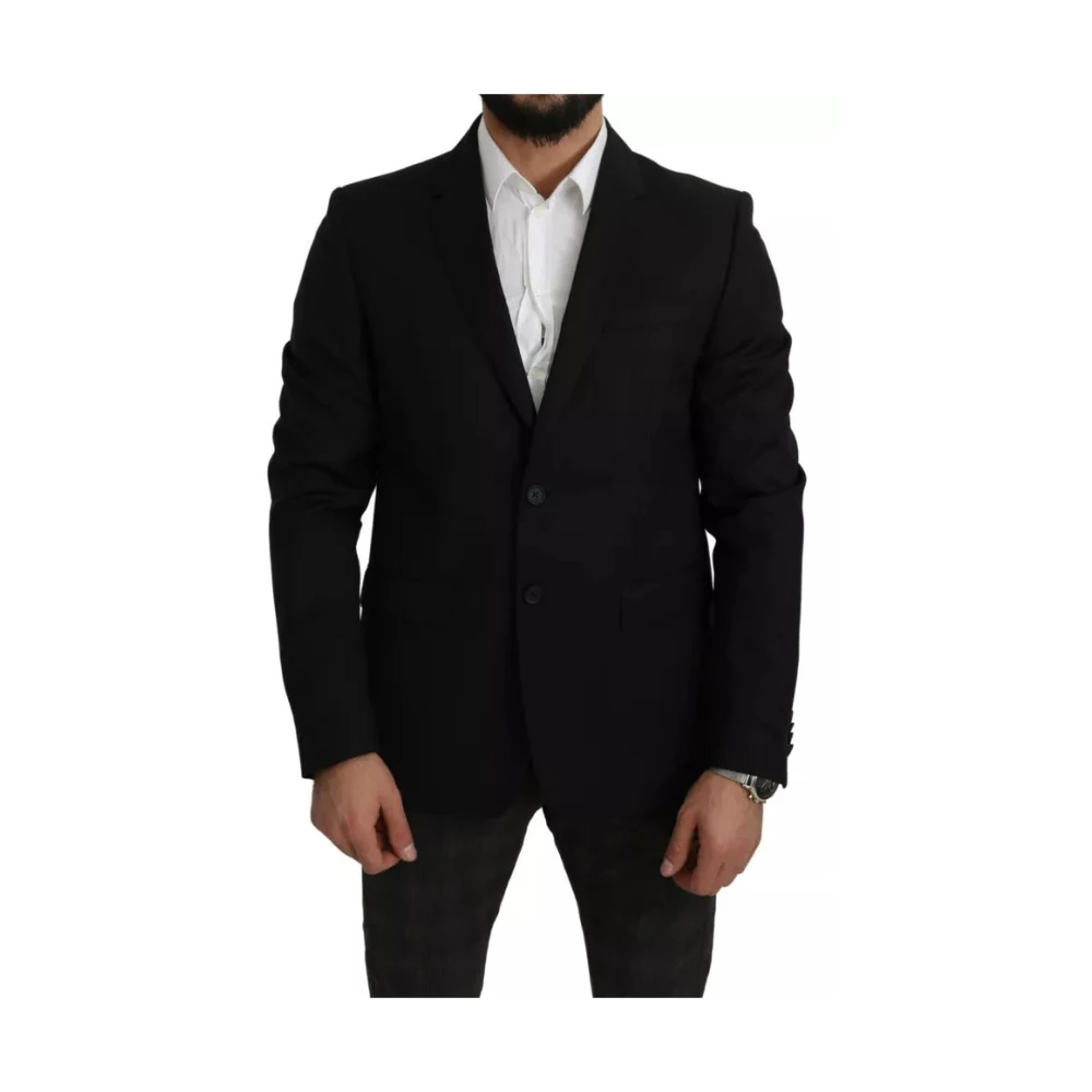 Dolce & Gabbana Zwarte wollen blazer Slim Fit Notch Black Heren