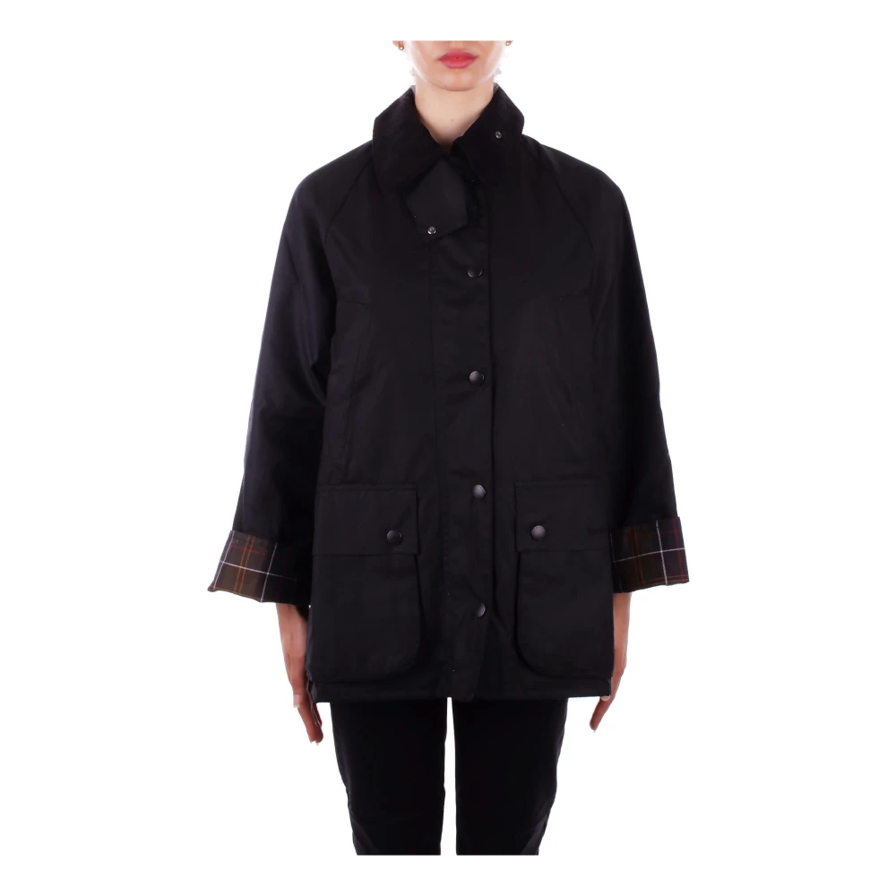 Barbour Dames Gewaxte Katoenen Jas met Logo Black Dames