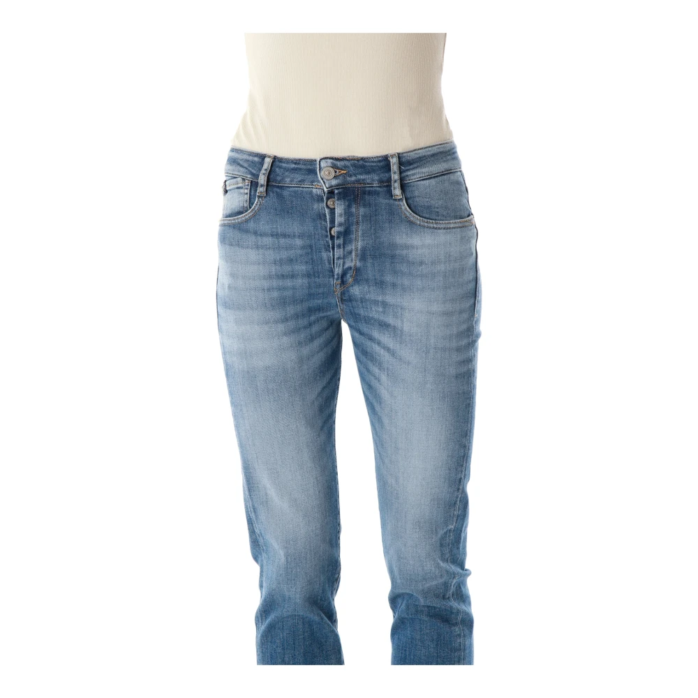 Le Temps Des Cerises Slim Fit Mid Waist Jeans met Moustache Effect Blue Heren