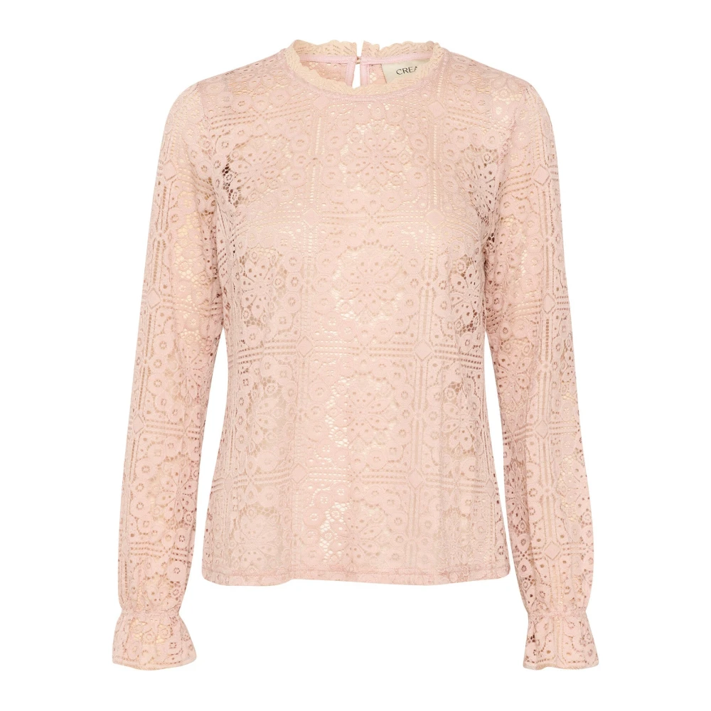 Cream Pink Blouses, Female, Xs, Lace Blouse Burnished Lilac Stylish