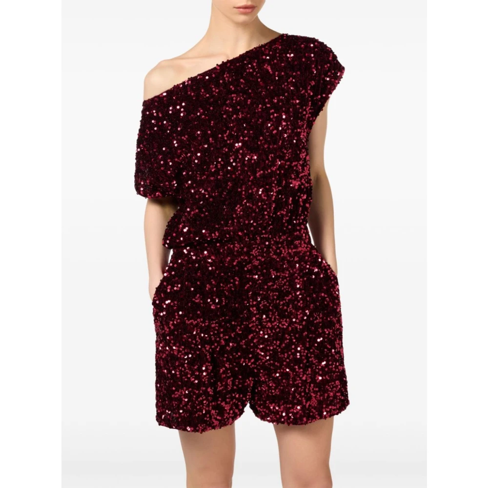 Elisabetta Franchi Burgundy Sequin Jumpsuit met Franse Zakken Red Dames
