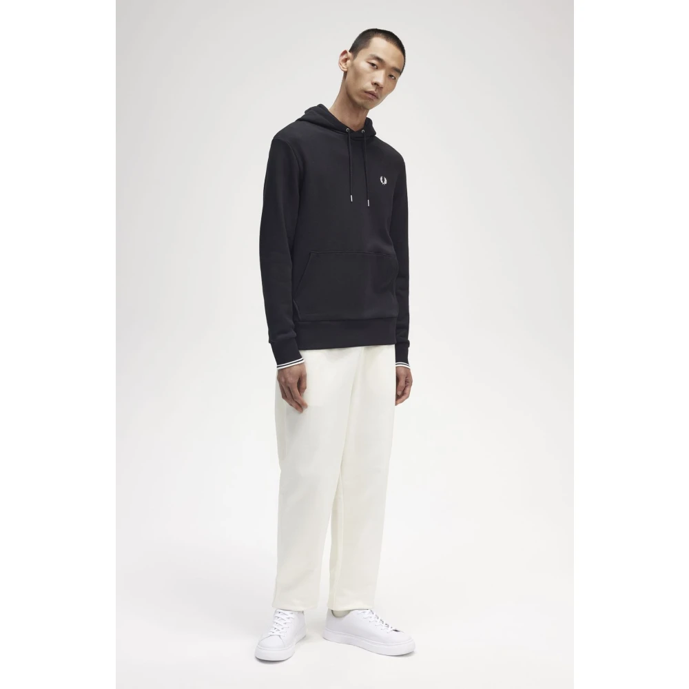 Fred Perry Katoen polyester hoodie met dubbele streep manchetten Black Heren