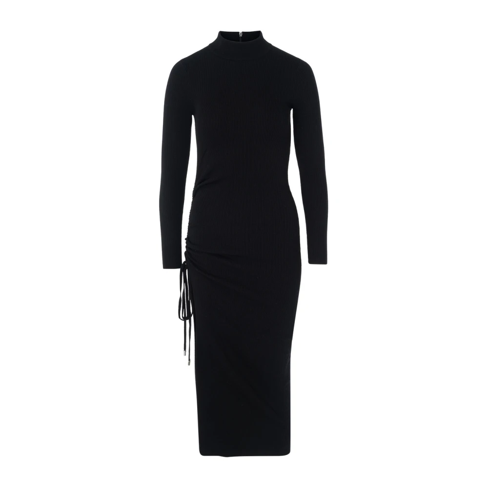 Michael Kors Gerimpelde Merino Midi Jurk in Zwart Black Dames