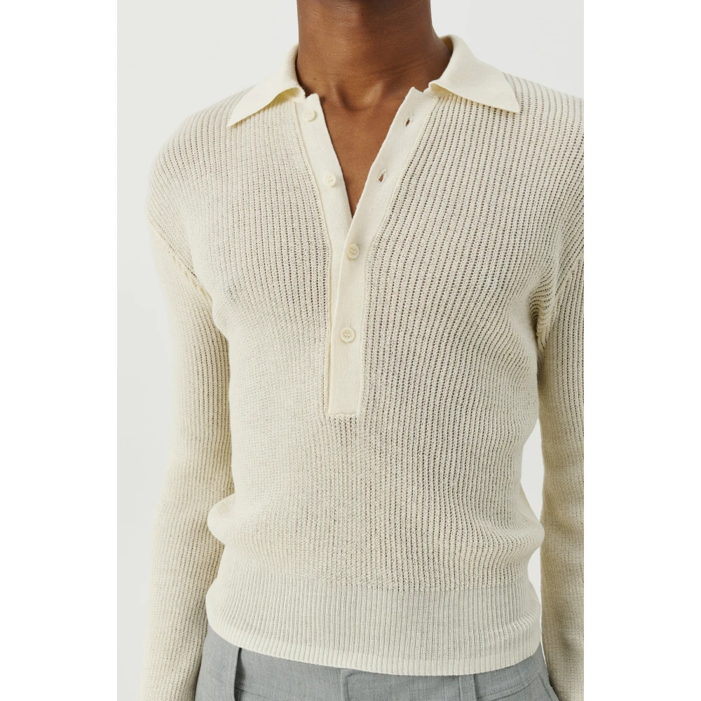 Soulland Doorschijnende Polo Jumper met Wijdvallende Mouwen White Dames