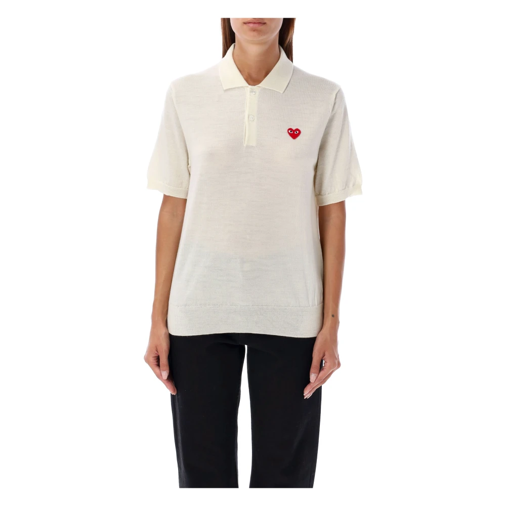 Comme des Garçons Rood Hart Gebreid Poloshirt White Dames
