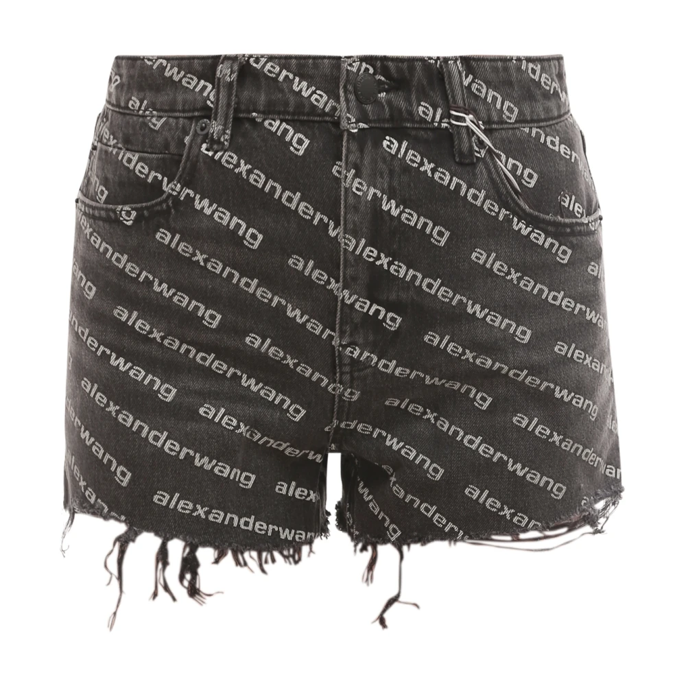 Alexander wang Zwarte Katoenen Shorts met Logo Print Black Dames