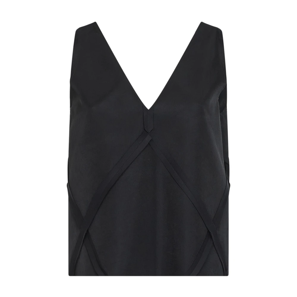 Mm6 Maison Margiela Vrouw Zwart Tops Dames, S, Mouwloze Top Met V-Hals
