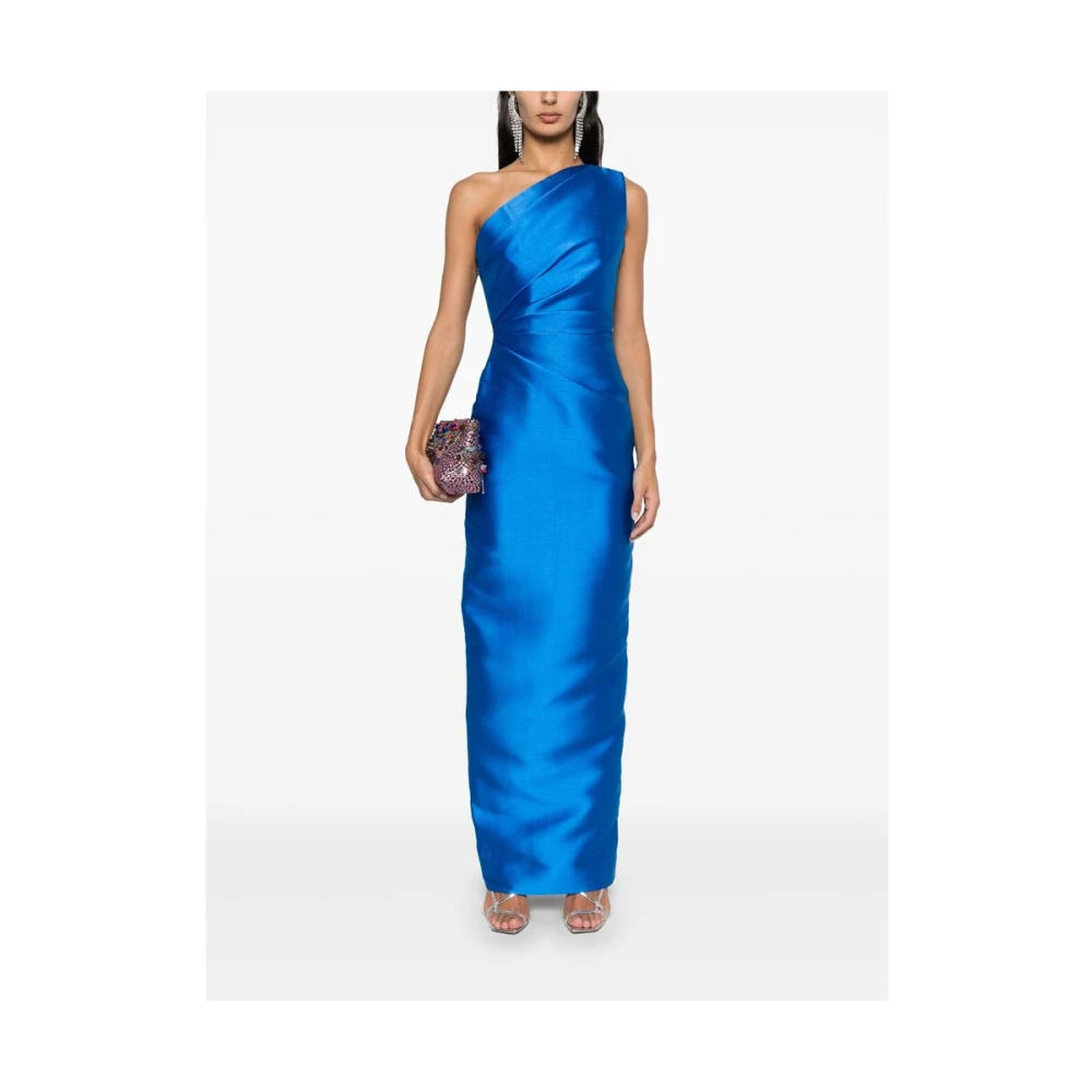 Solace London Blauwe One-Shoulder Maxi Jurk Blue Dames