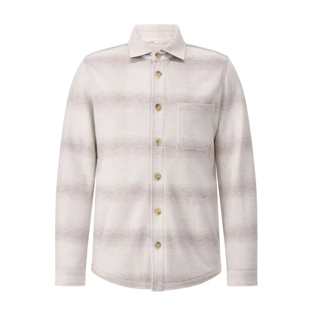 Maurizio Baldassari Men's Beige Light Jackets, Xl, Checkered Overshirt With Wool Fabric