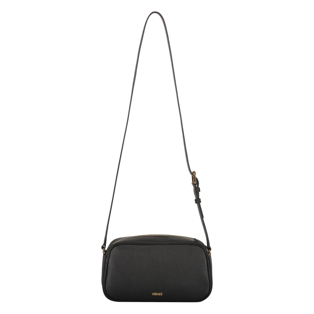Versace Leren Crossbody Tas met Metalen Logo Black Dames