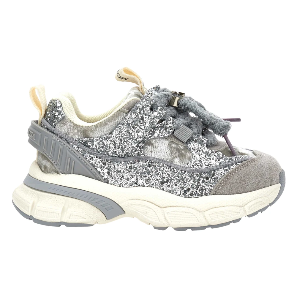Monnalisa Chunky Velvet And Glitter Trainers - Female - Kids Sneakers - Gray - 35 Eu - Kids