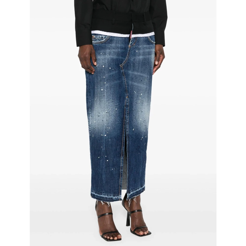 Dsquared2 Blauwe Gelaagde Denim Rok Blue Dames