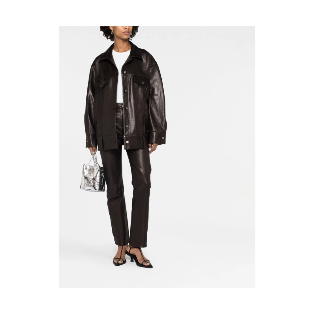 Khaite Zwart Leren Buitenkleding Klassieke Kraag Black Dames