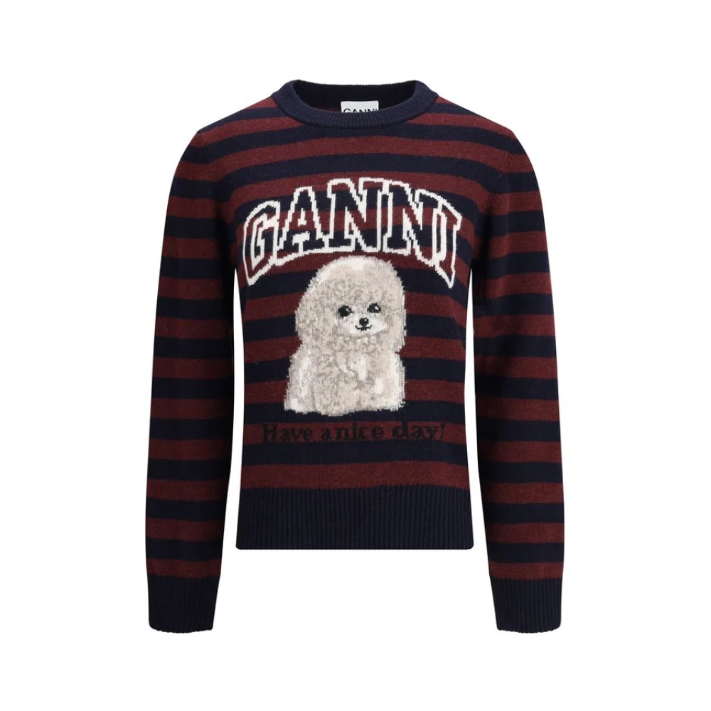Ganni Women's Multicolor Poodle Striped Jumper Have A Nice Day - Round-Neck Knitwear - Xs - Knitwear