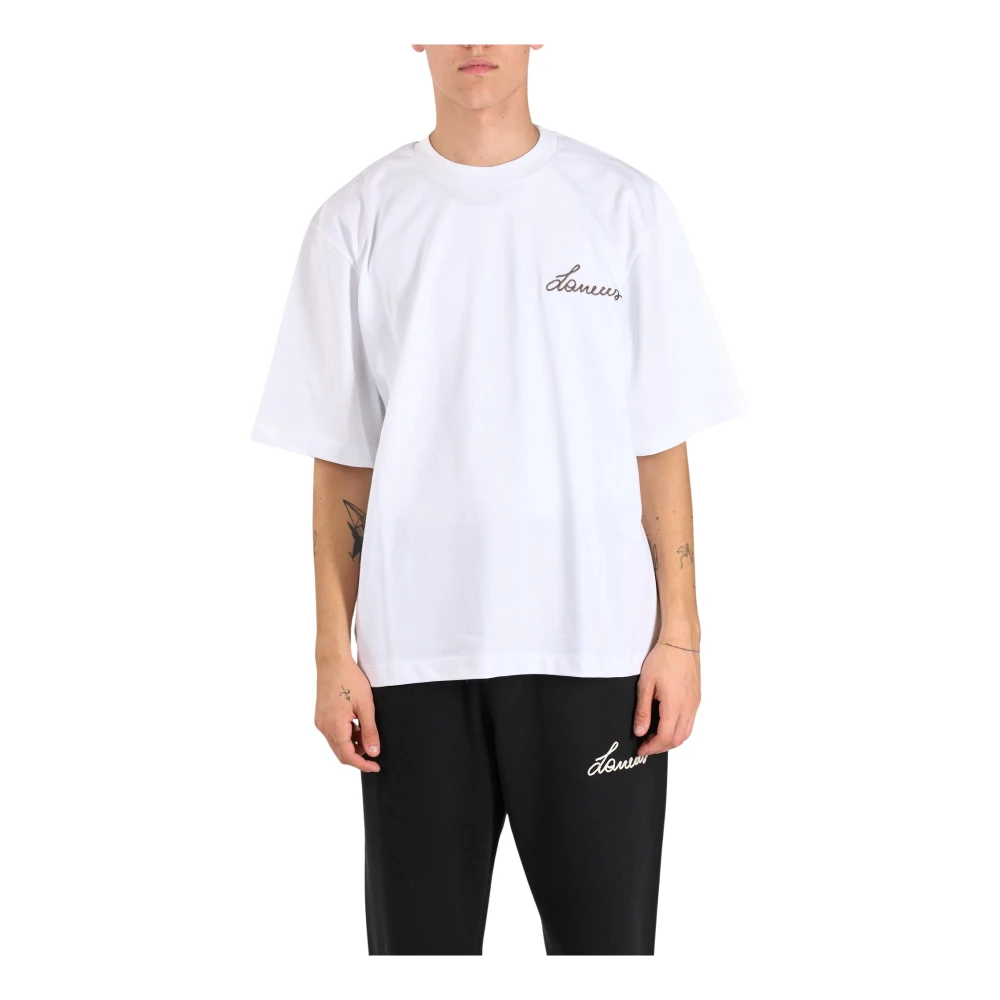 Laneus Geborduurd logo boxy T-shirt White Heren