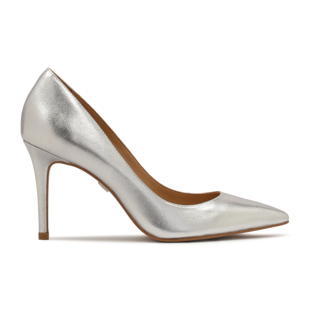 Kazar Vrouw Grijs Zilveren Leren Minimalistische Pumps