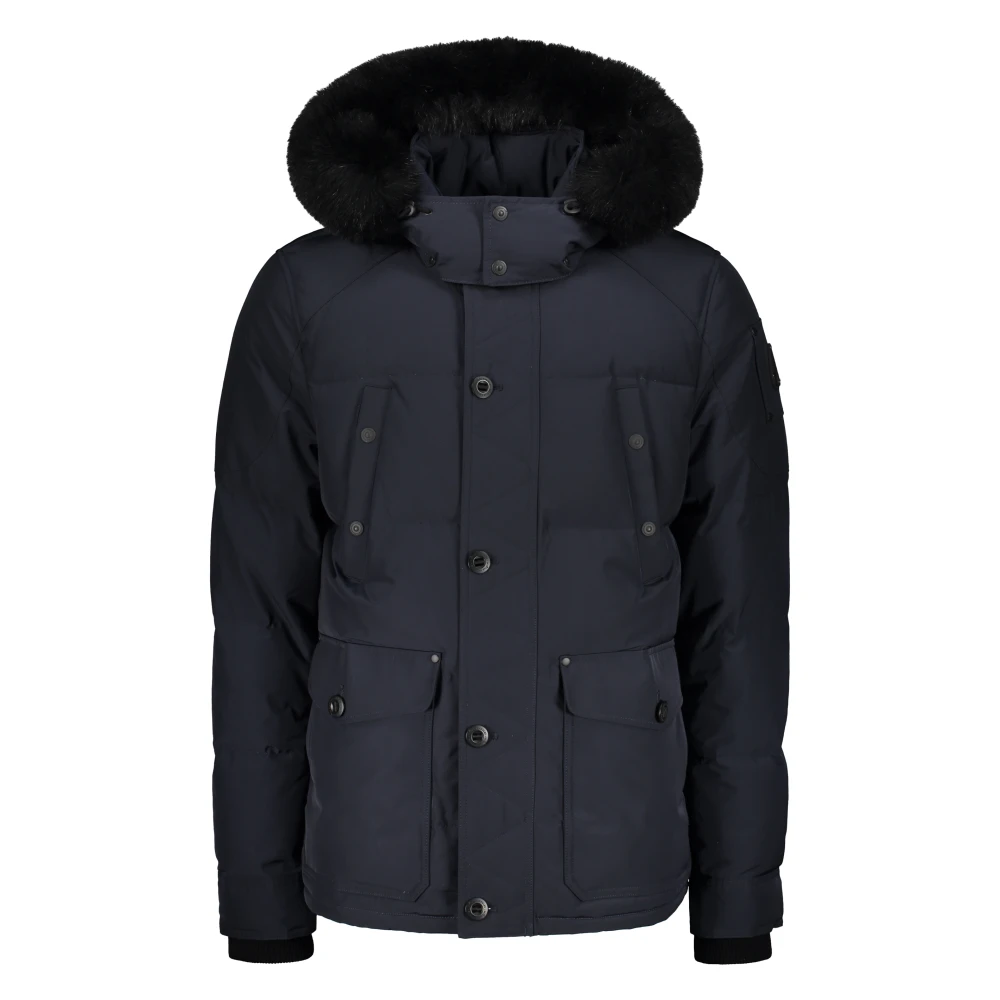Moose Knuckles Bontgevoerde gewatteerde jas Blue Heren