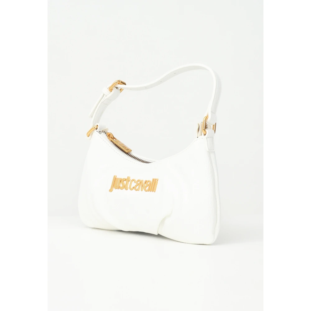 Just Cavalli Witte schoudertas met gouden voorlogo White Dames