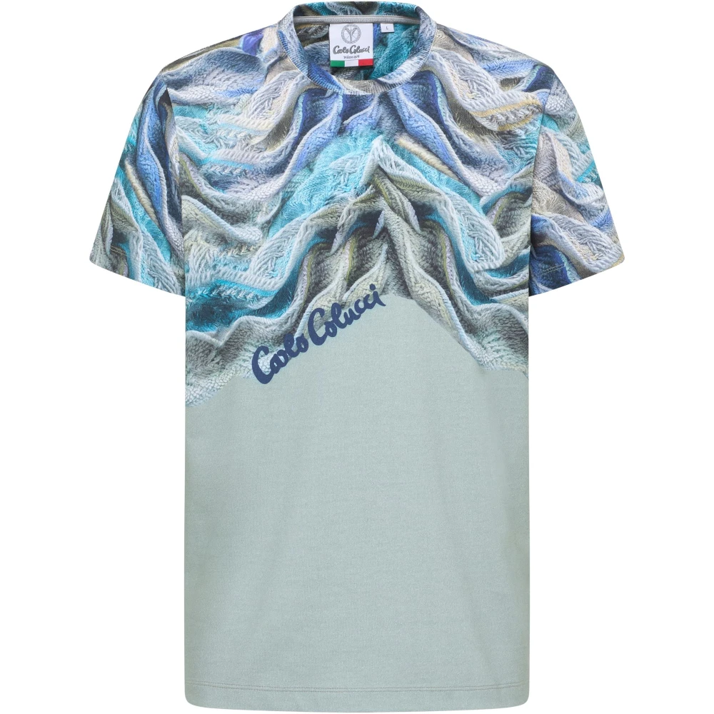 Carlo Colucci Blue T-Shirts, Male, L, Artificial Knit T-Shirt