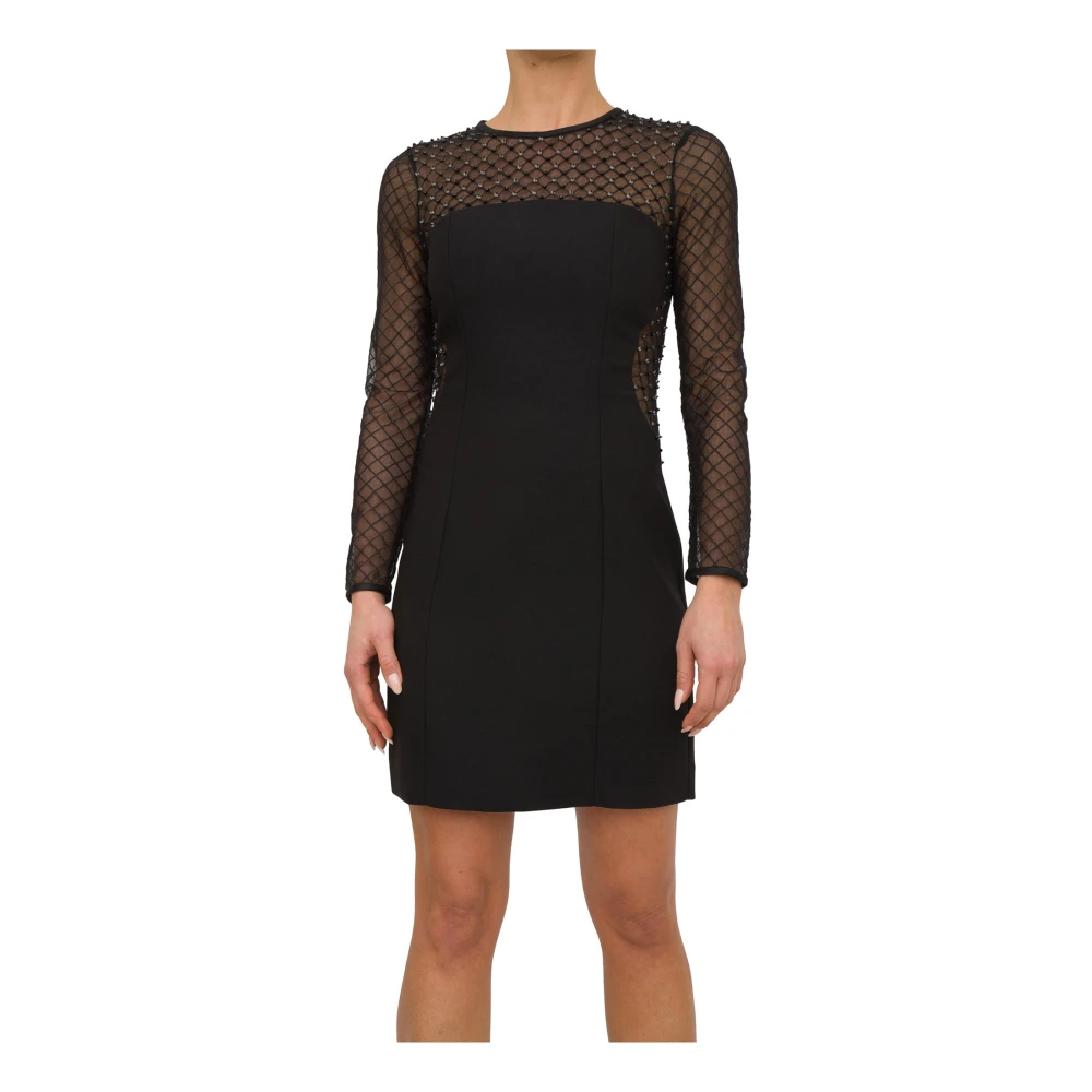 Nenette Zwarte Geborduurde Tule Inzet Vloeibare Cady Jurk Black Dames