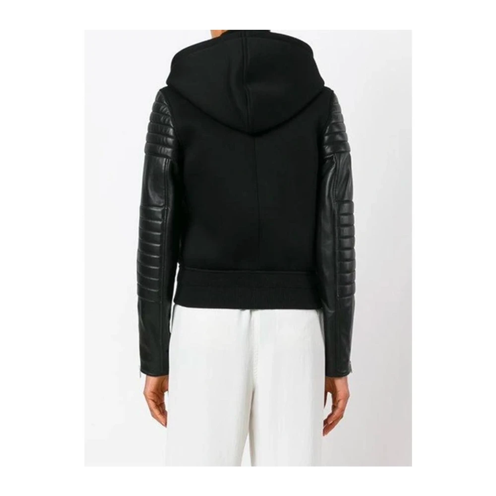 Givenchy Zwarte Hooded Jas met Lamshuid Inzetstukken Black Dames