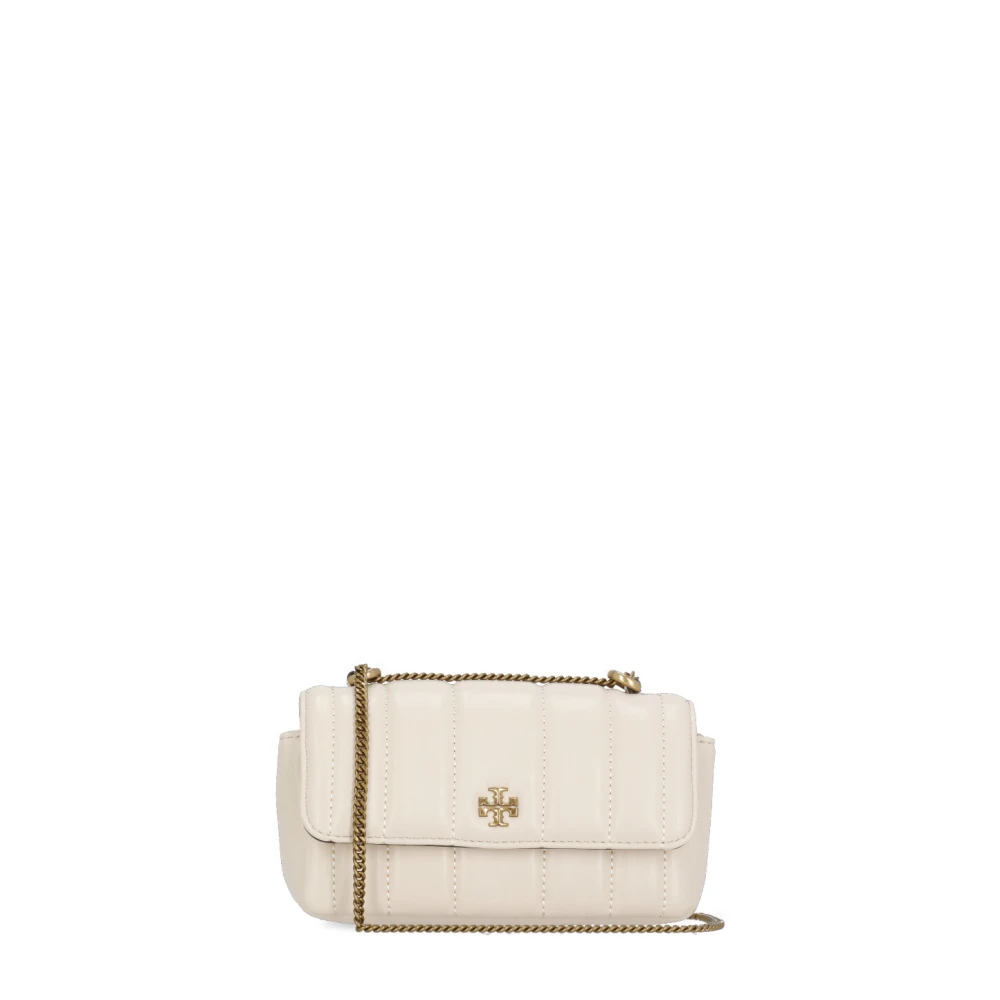 TORY BURCH Matelassé Leren Schoudertas met Dubbel T Logo Beige Dames