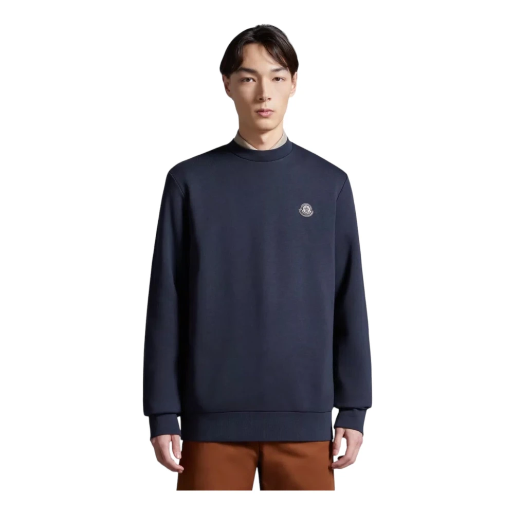 Moncler Logo Patch Crew Neck Sweatshirt Blue Heren