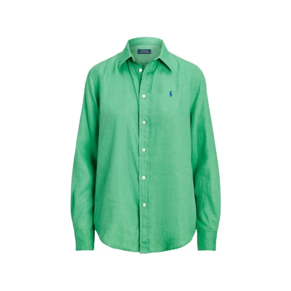 Polo Ralph Lauren Casual Linnen Overhemd met Geborduurd Logo Green Dames