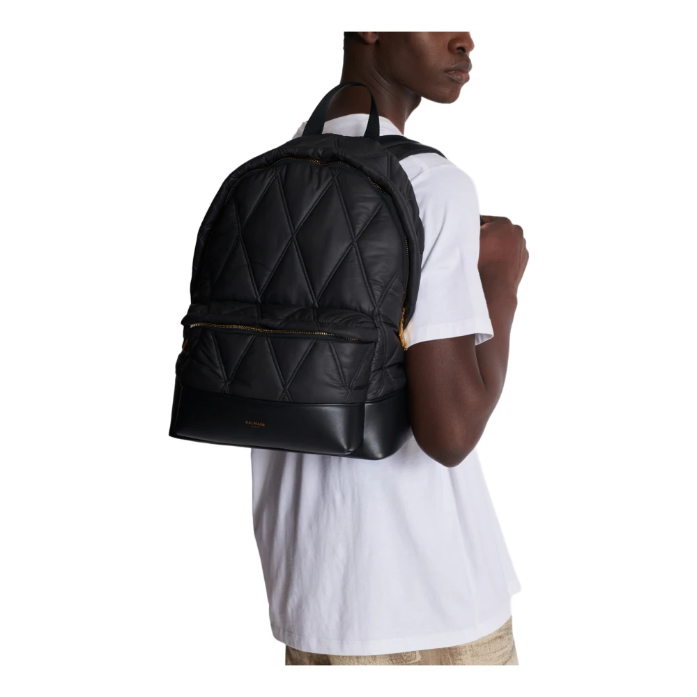 Balmain Gewatteerde nylonrugzak met diamantmotief Black Heren