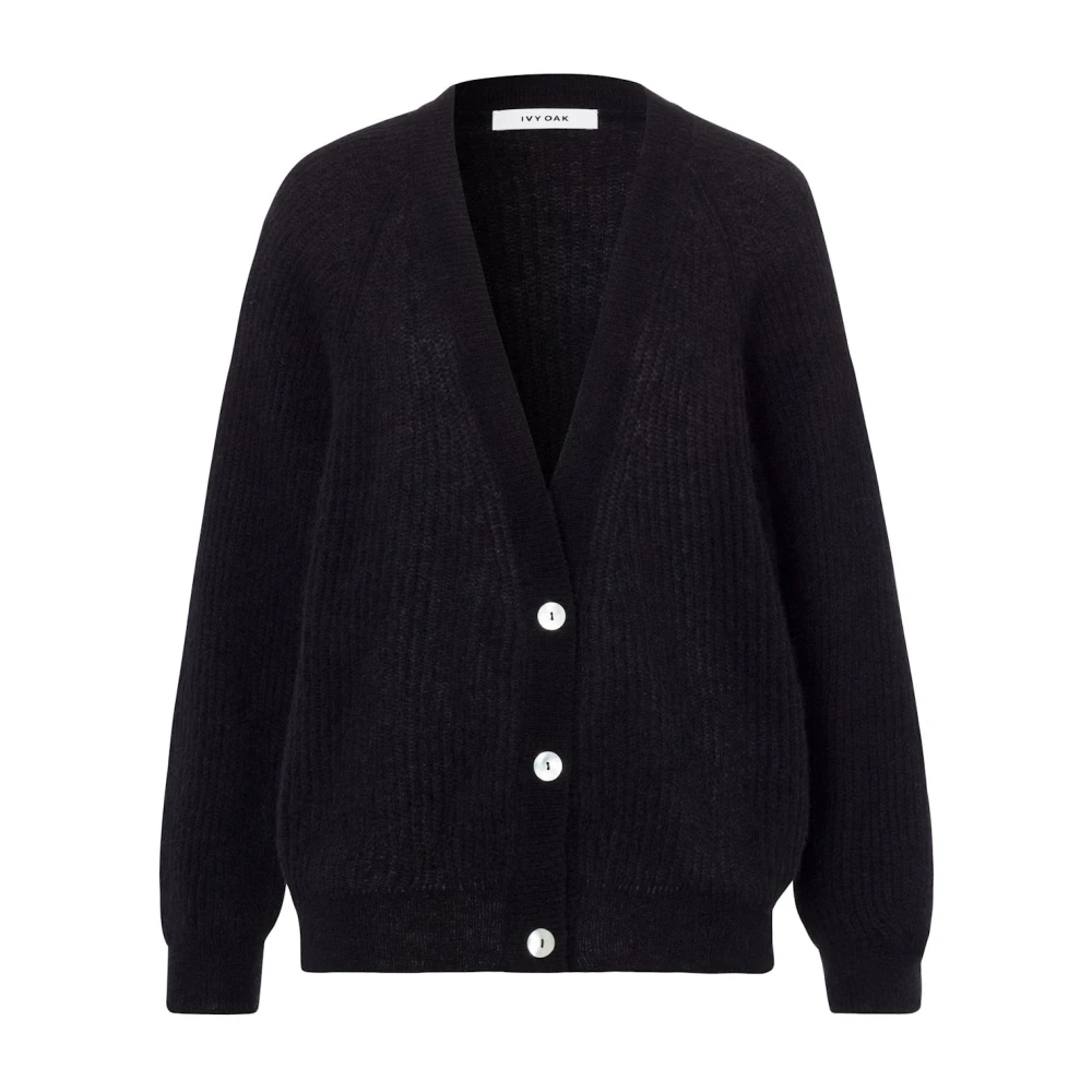 IVY OAK Mjuk Alpacka Blandning Cardigan med Djup Halsringning Black, Dam