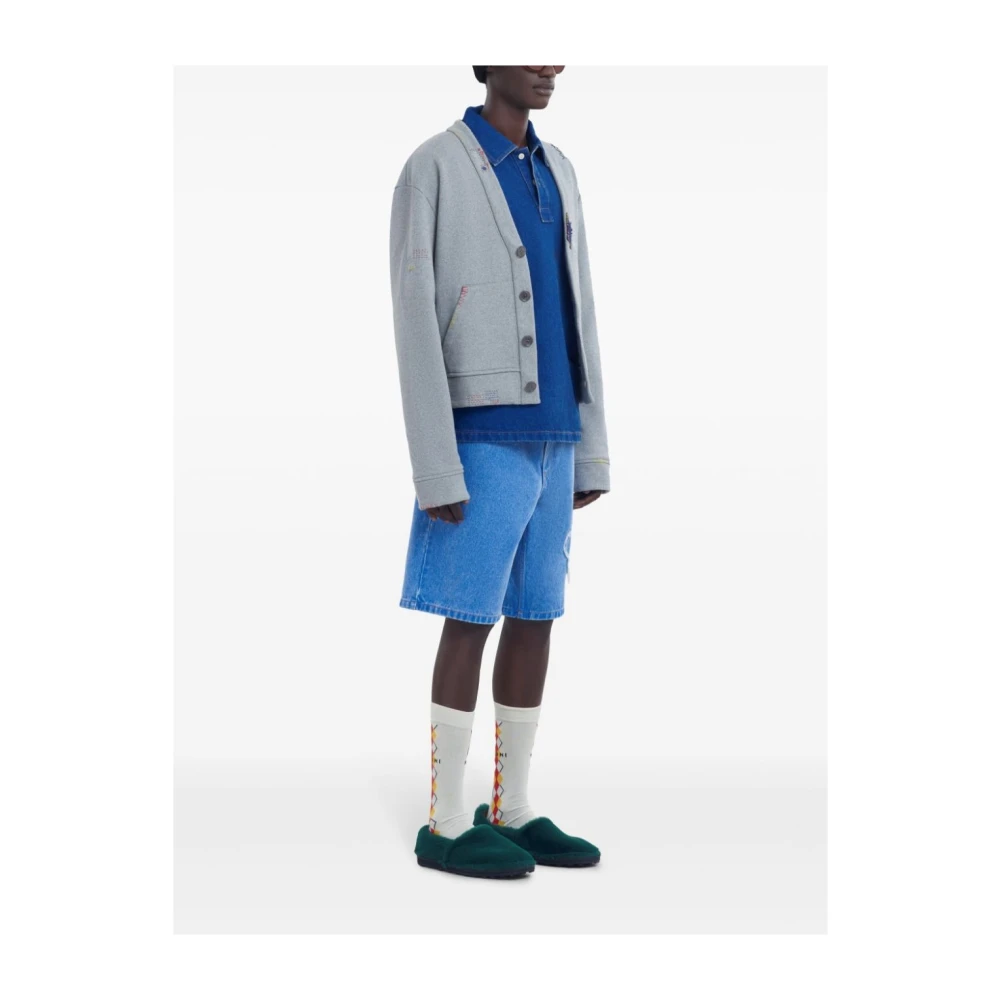 Marni Denim shorts met bloemenmotief Blue Heren