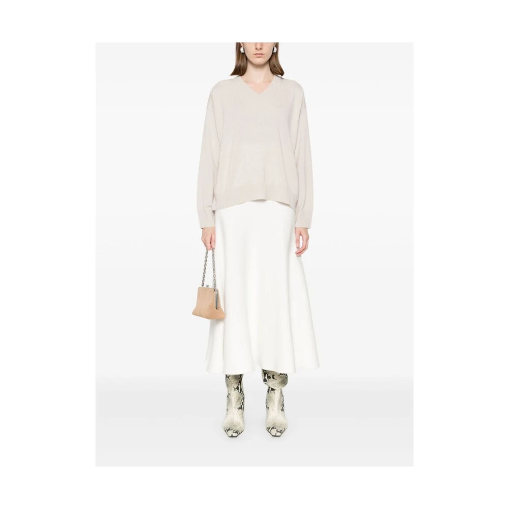Fabiana Filippi Kasjmier Gebreide V-Hals Trui Beige Dames