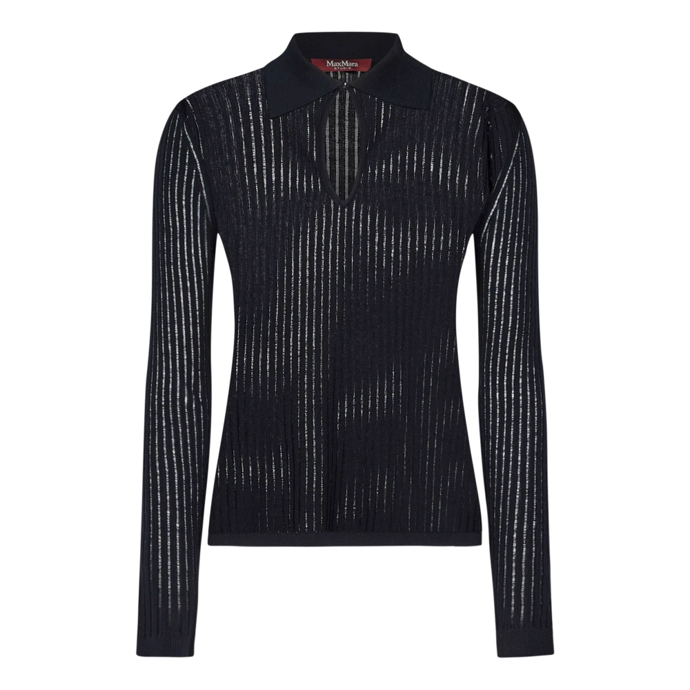 Max Mara Zwarte Geribbelde Polo Sweater Black Dames