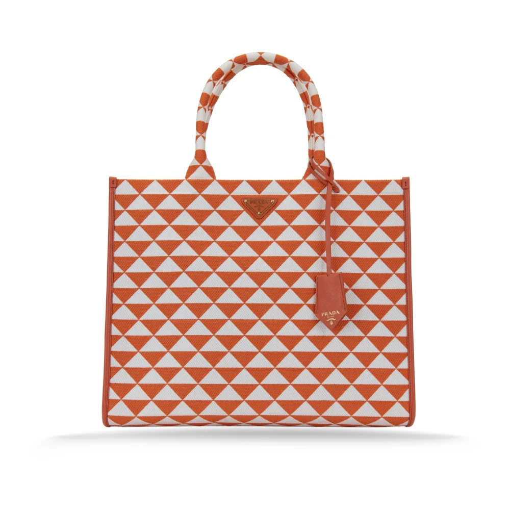 Prada Women's Multicolor Shopping Bags, One Size, Triangle Pattern Handbag With Leather Details