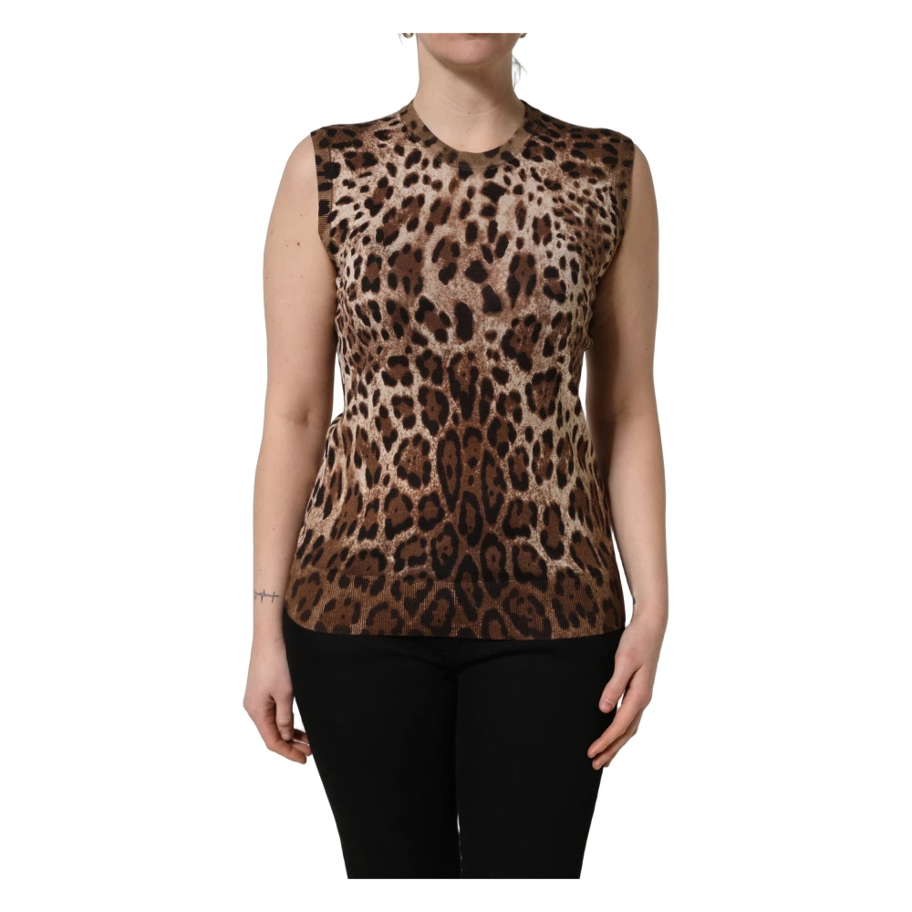 Dolce & Gabbana Women's Brown Crew Neck Sleeveless Tank - Sleeveless Tops - L - Tops