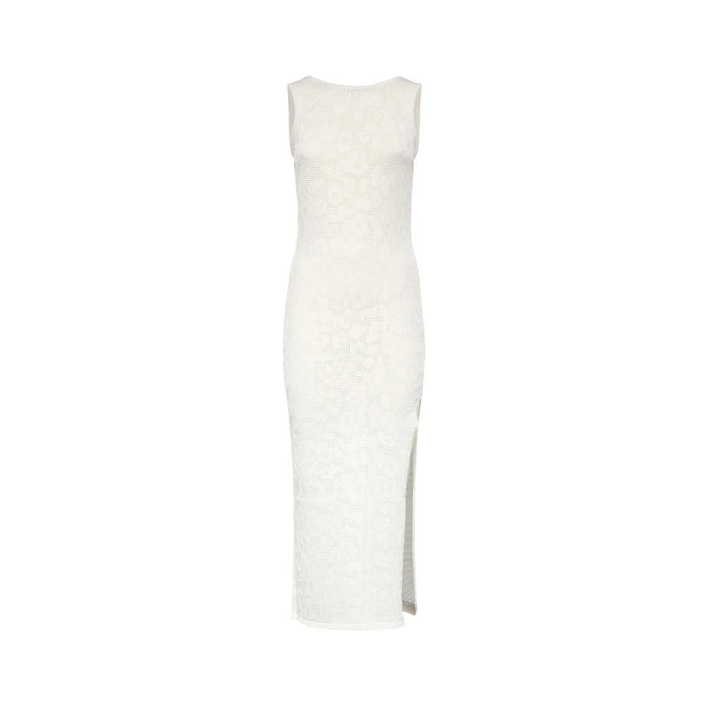 Akep White Abito Lungo Leopard - Female - Knitted Dresses - M - Dresses