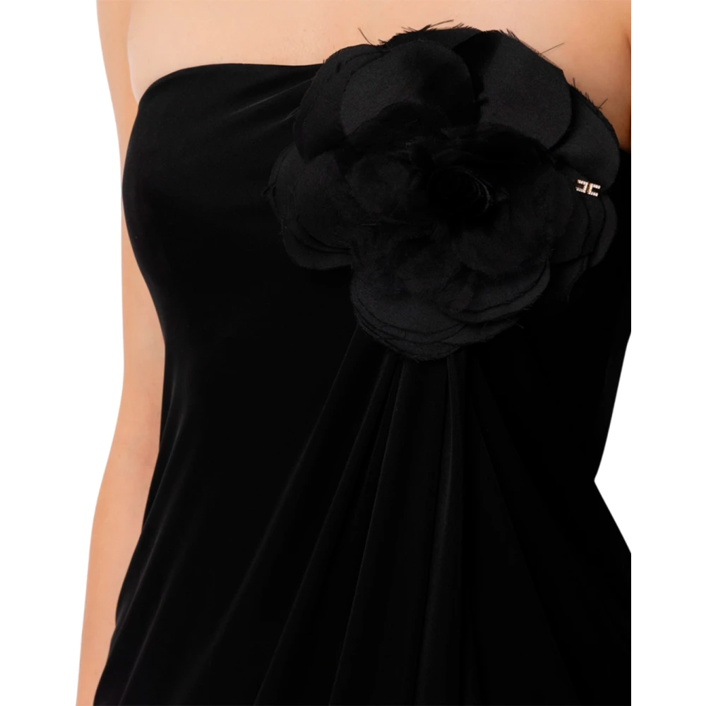 Elisabetta Franchi Elegante Bloemen Jersey Avondjurk Black Dames