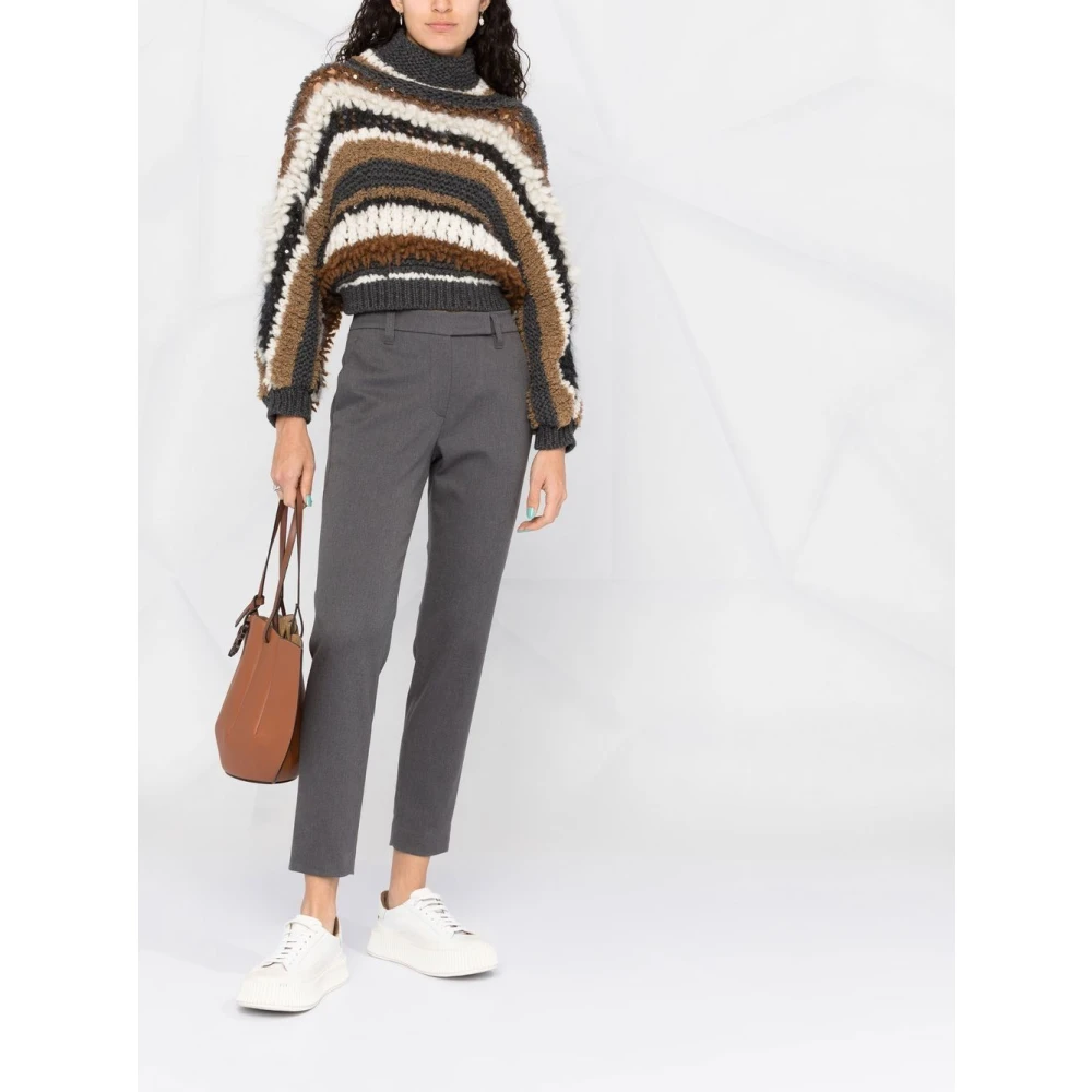 BRUNELLO CUCINELLI Grijze Katoenen Lange Broek Gray Dames