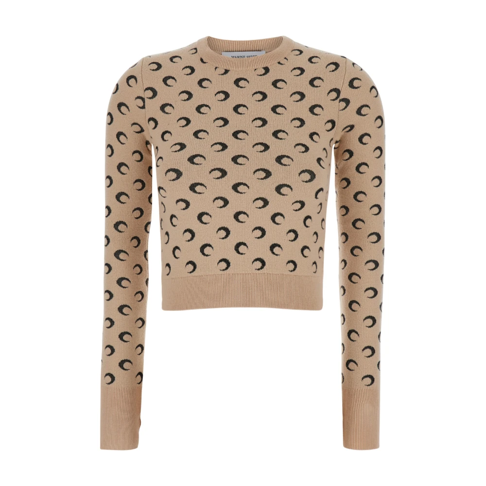 Marine Serre Maan Jacquard Sweater Beige Dames