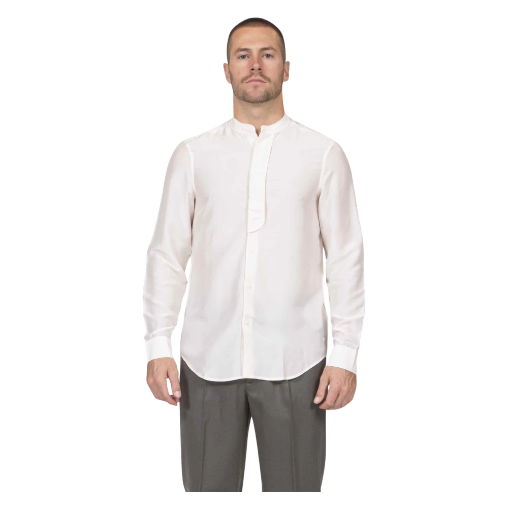 Emporio Armani Mannelijk Wit Overhemden Heren, L, Guru Collar Shirt