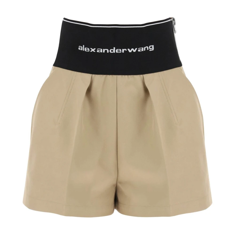 Alexander wang Safari Shorts met Zichtbare Rits en Logo Elastiek Beige Dames
