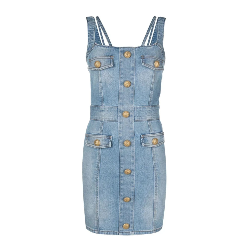 Balmain Blue 4 Pkts Strapped Short Dress - Female - Short Dresses - S - Dresses