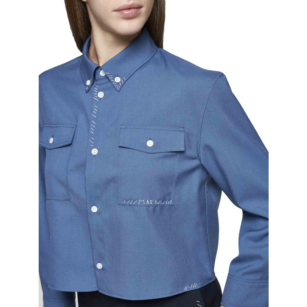 Marni Blauwe Wol Korte Overhemd Blue Dames