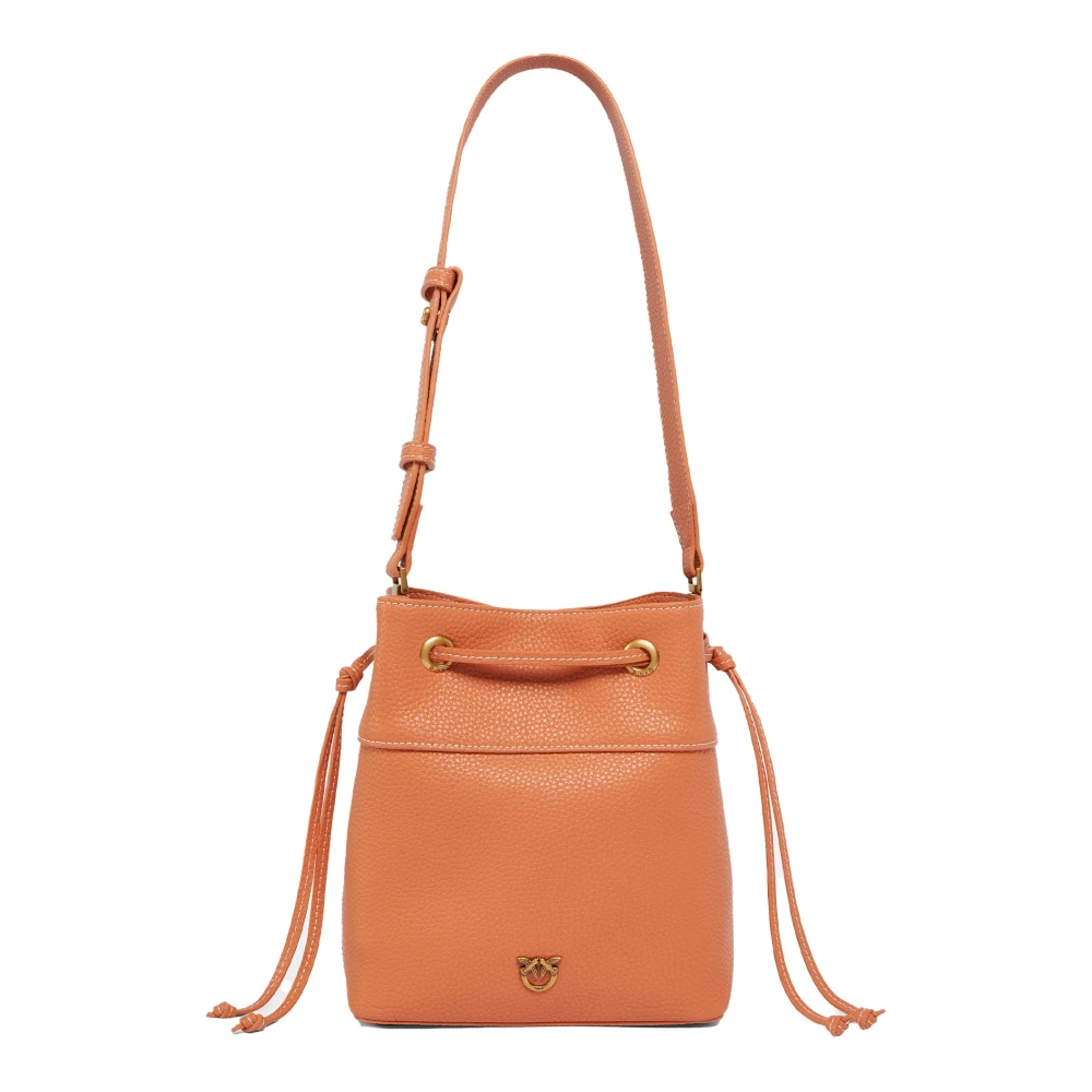 Pinko Women's Orange Mini Leather Bucket Bag