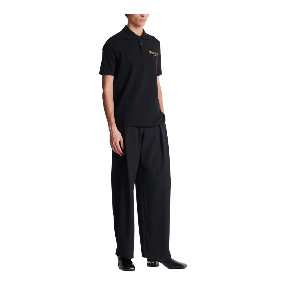 Balmain Vintage geborduurd katoenen poo shirt Black Heren